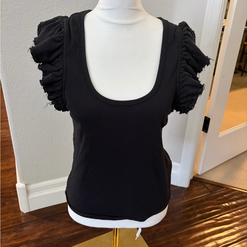 Free People Black RuffleSleeve Jonny Tank, size L, GUC